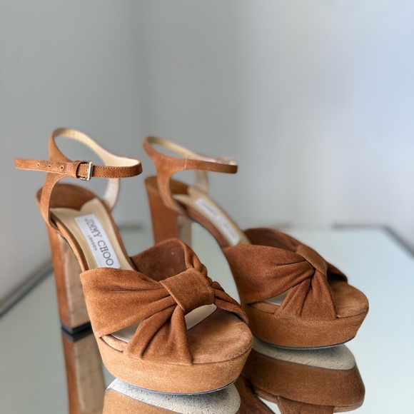 Like new JIMMY CHOO Heloise 120 knotted suede platform sandals 37 $950 - Picture 10 of 14
